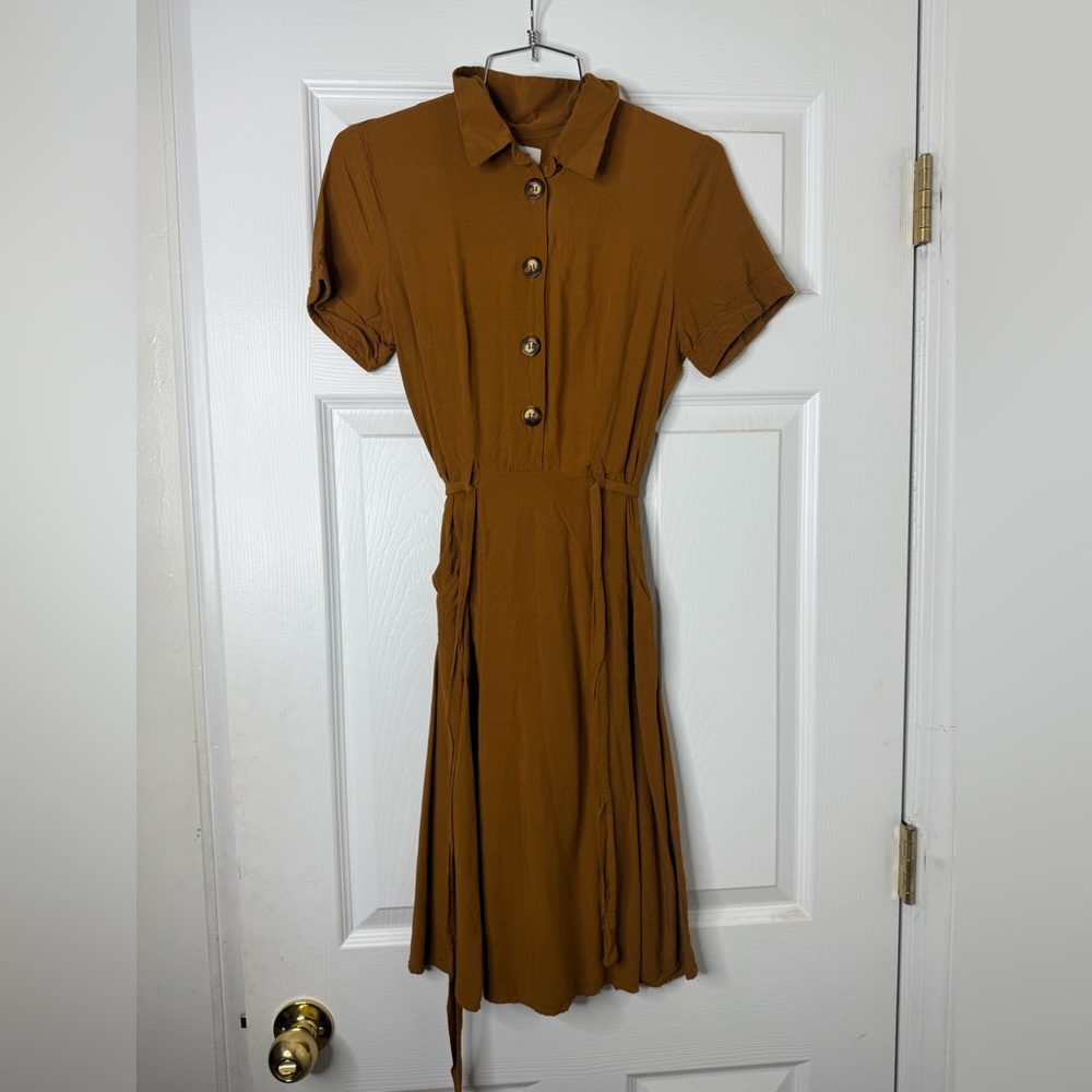 Monteau Brown Pleated A-line Midi Dress